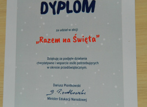 Dyplom od Ministerstwa Edukacji Narodowej